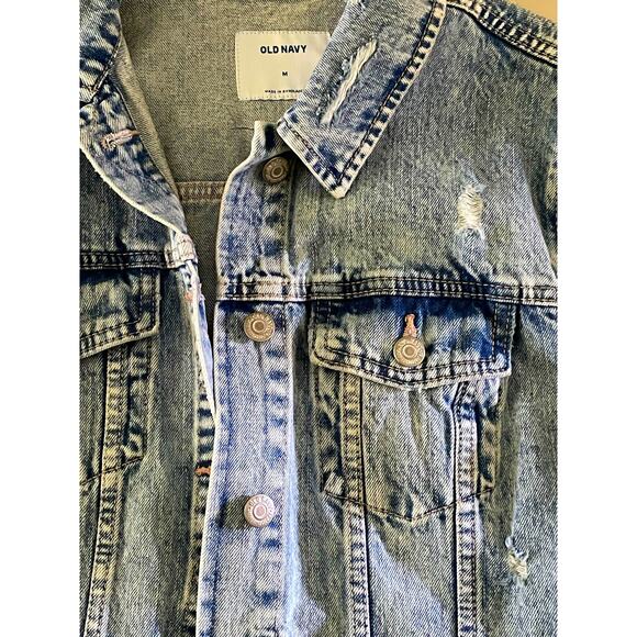 Old Navy Distressed Denim 100% Cotton Jean Jacket Medium - Picture 11 of 13